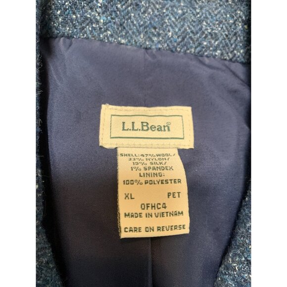 L.L. Bean Women’s XL PET Blue Silk Wool Blend Chevron Blazer Jacket Single Breas - Picture 4 of 7